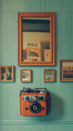 Generative AI : Old grunge room with picture frames retro film filtered instagram styleの素材