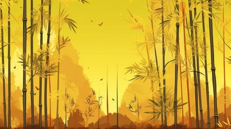 Generative AI : Yellow autumn forest at sunset vectorの素材