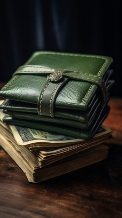 Generative AI : US dollars banknotes and wallet on the tableの素材
