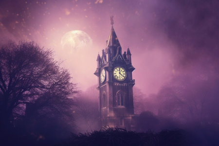 Generative AI : St Wojciech church at main Cracow square at night with purple skyの素材