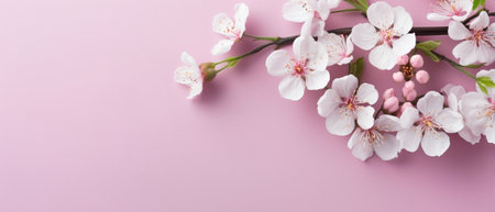 Generative AI : White apricot spring flowers on the grunge pink background with copyspace Seasonal and greeting conceptの素材