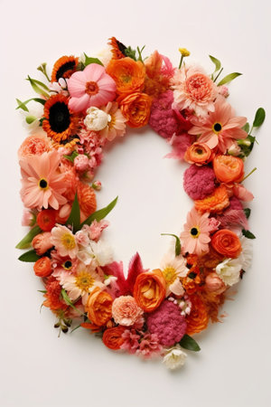 Generative AI : alphabetical letter O made of flowers clipping pathの素材