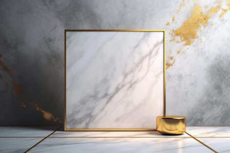Generative AI : yellow marble tile and gold metal bar to insert text or designの素材