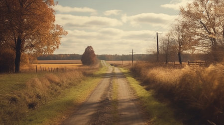 Generative AI : road in the autumn fieldsの素材