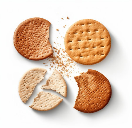 Generative AI : Dry diet crisp breads on the white with sample textの素材