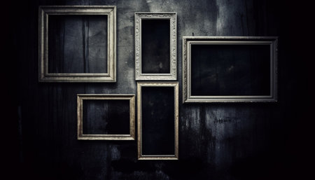 Generative AI : Old grunge room with picture framesの素材