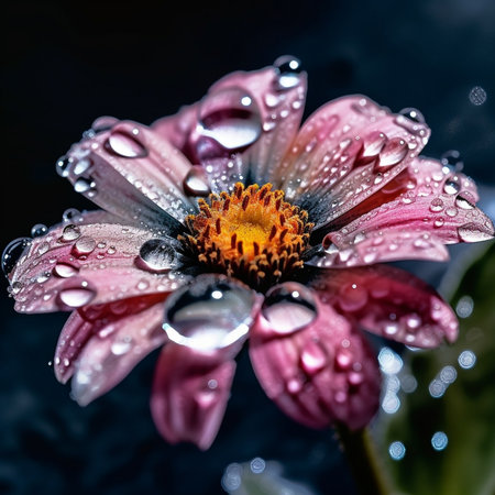 Generative AI : Flower with drops of waterの素材