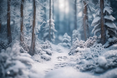 Generative AI : frozen woods covered with snow retro filtered instagram styleの素材