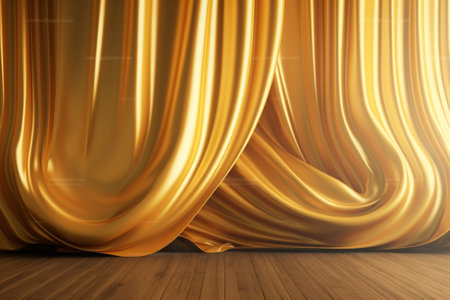 Generative AI : beige wavy satin curtains abstract background theater interior backgroundの素材