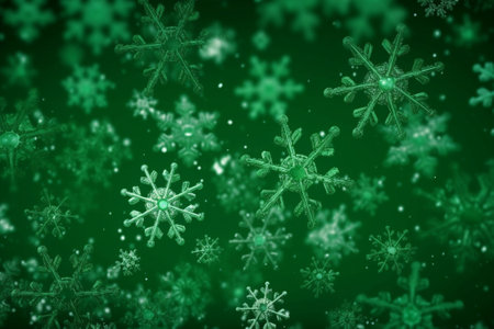 Generative AI : green winter christmas background with snowflakesの素材