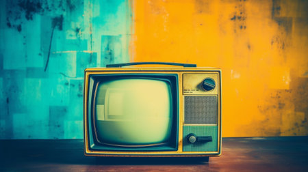 Generative AI : old tv in grunge interior retro filtered instagram styleの素材