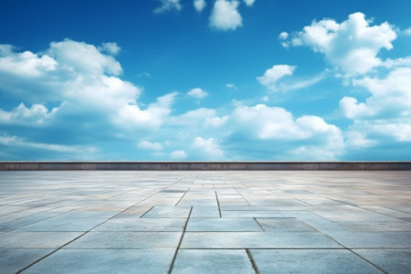 Generative AI : blue sky and yellow brick floor backgroundの素材