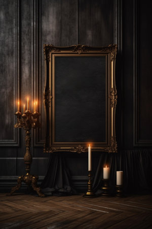 Generative AI : dark wooden interior with framesの素材