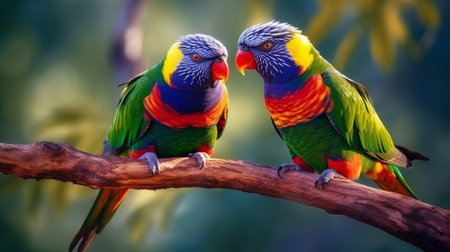 Generative AI : Rainbow Lorikeet Trichoglossus haematodus sitting on a branch in the zooの素材