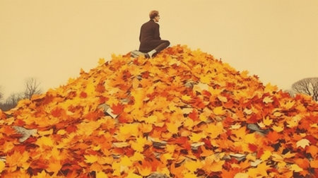 Generative AI : fallen autumn leaves retro filtered instagram styleの素材