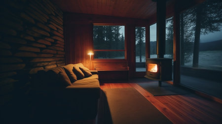 Generative AI : wooden interior retro filtered instagram styleの素材