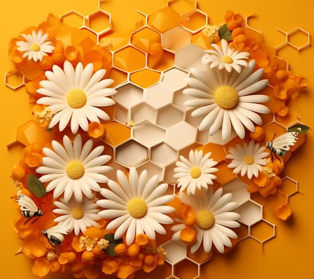 Generative AI : Vector low poly triangle sphere from daisies flowerの素材