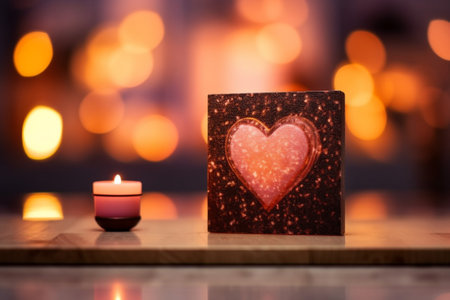 Generative AI : Empty wooden table over heart shape bokeh bright Valentines day backgroundの素材