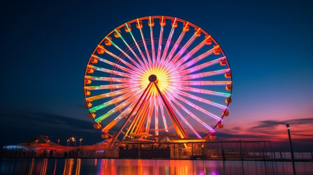 Generative AI : Ferris wheel an night in Batumi Georgia long exposureの素材