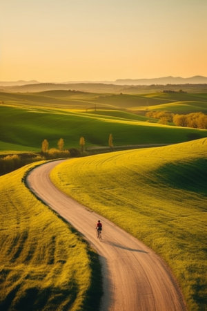 Generative AI : Famous landscape with Gladiator road in Tuscany Italy Natural backgroundの素材