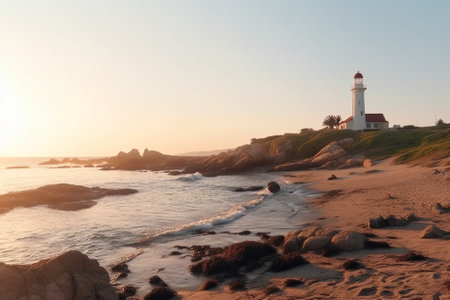 Generative AI : Cyprus Mediterranean Sea coast Agioi Anargyroi church at Cape Greco at sunriseの素材