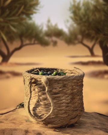 Generative AI : Olive tree with leaves natural agricultural food background with water reflectionの素材