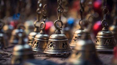 Generative AI : Souvenir ceramic bells at the market local national craft of Ukraineの素材