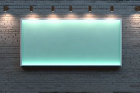 Generative AI : billboard on wall urban background with illuminated placardの素材
