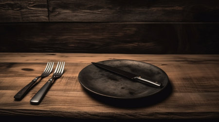 Generative AI : antique fork knife and plateの素材