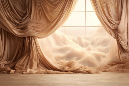 Generative AI : beige wavy satin curtains abstract background theater interior backgroundの素材