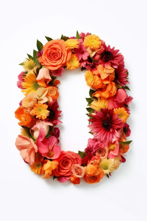 Generative AI : alphabetical letter O made of flowers clipping pathの素材