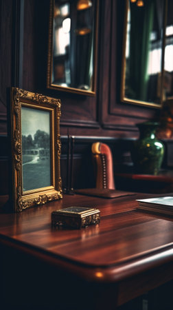 Generative AI : dark wooden interior retro filtered instagram styleの素材