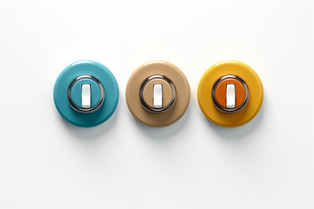 Generative AI : smooth metal push buttons or bars clipart boards in different colors backgrounds to insert text or designの素材