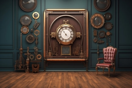 Generative AI : vintage studio room background with retro photo frameの素材