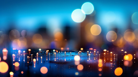 Generative AI : Christmas shiny city bokeh in yellow and blue colorsの素材