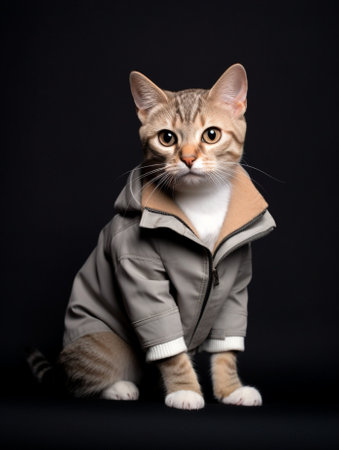 Generative AI : Creamy tabby scottish straight shorthair six monthes cat isolated on black creepingの素材