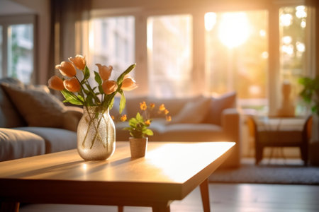 Generative AI : blurred background defocused living roomの素材