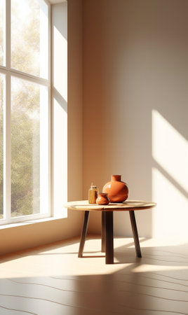 Generative AI : interior with brown tableの素材