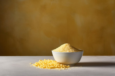 Generative AI : Salted popcorn grains in the yellow bowlの素材