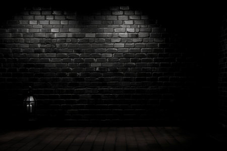 Generative AI : old room with brick wall black and white backgroundの素材