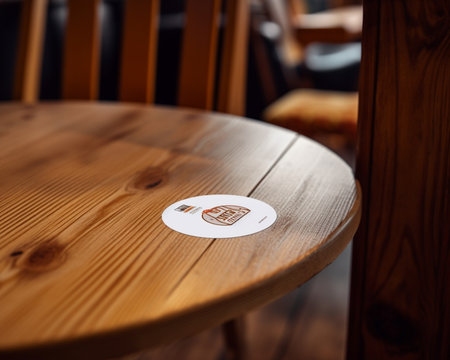 Generative AI : white plate on brown wooden tableの素材