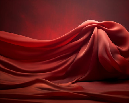 Generative AI : smooth satin red fabric abstract background to insert text or designの素材