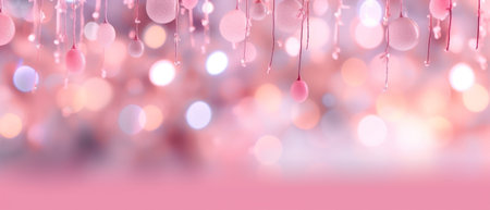 Generative AI : pink and white christmas background with abstract lights ans starsの素材