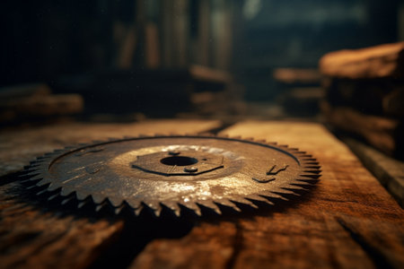 Generative AI : saw against wooden wallの素材