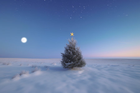 Generative AI : Written words Merry christmas on a snow field new year conceptの素材