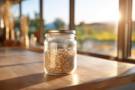 Generative AI : dry oat grains in the glass bowlの素材