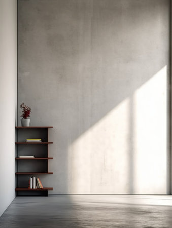 Generative AI : empty shelve on concrete wallの素材