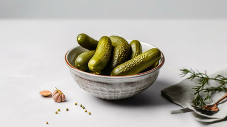 Generative AI : Bowl with marinated cucumbers on the whiteの素材