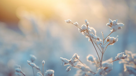 Generative AI : Frozen meadow flower floral vintage winter background macro imageの素材