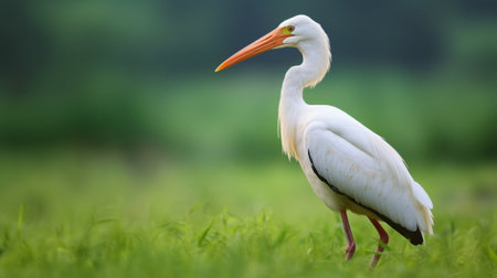 Generative AI : White stork bird in the meadow near forest natural outdoor landscapeの素材
